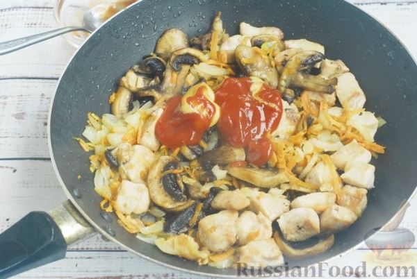 Гречка с курицей и грибами в томатно-горчичном соусе